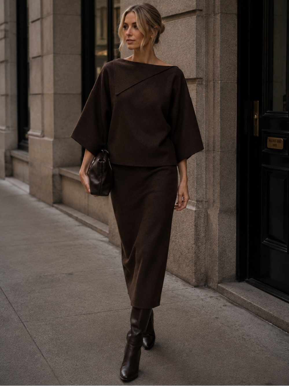 ZARA NWT Brown Wool Blend Knit Top & A-Line Midi Skirt Matching Set M - Picture 4 of 10